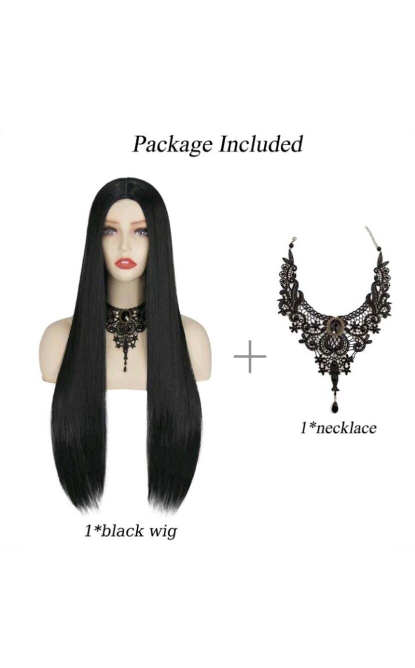 FOVER Black Wigs for Gothic Costume Women Halloween Costume Long Black Wig with